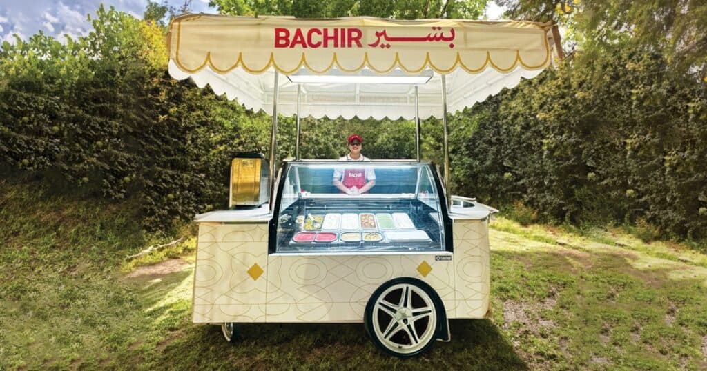 Bachir Ice Cream mobile catering cart with ice cream display at outdoor event