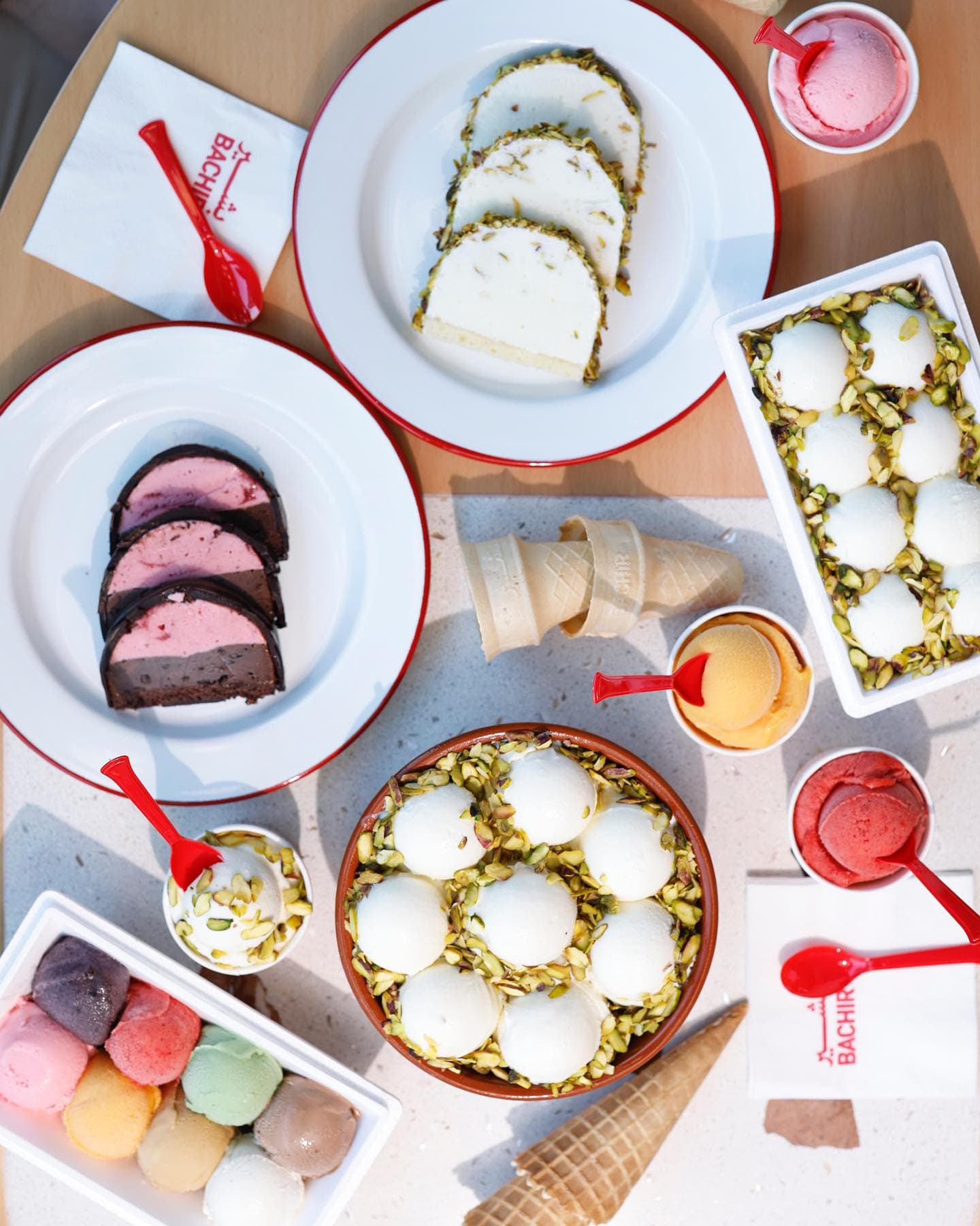 Bachir ice cream products including sharing desserts, cups and cones